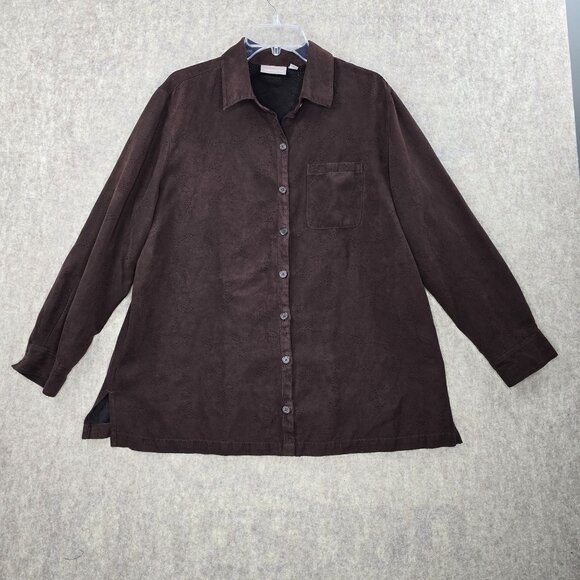 croft & barrow Tops - Croft & Barrow Womans Button-Up Brown Long-Sleeve Shirt 1X Polyester Relaxed Fit